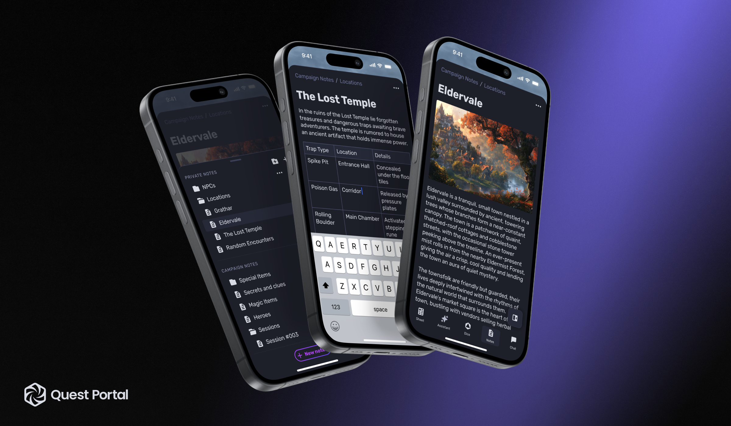 Mobile devices showcasing Quest Portal's Notes