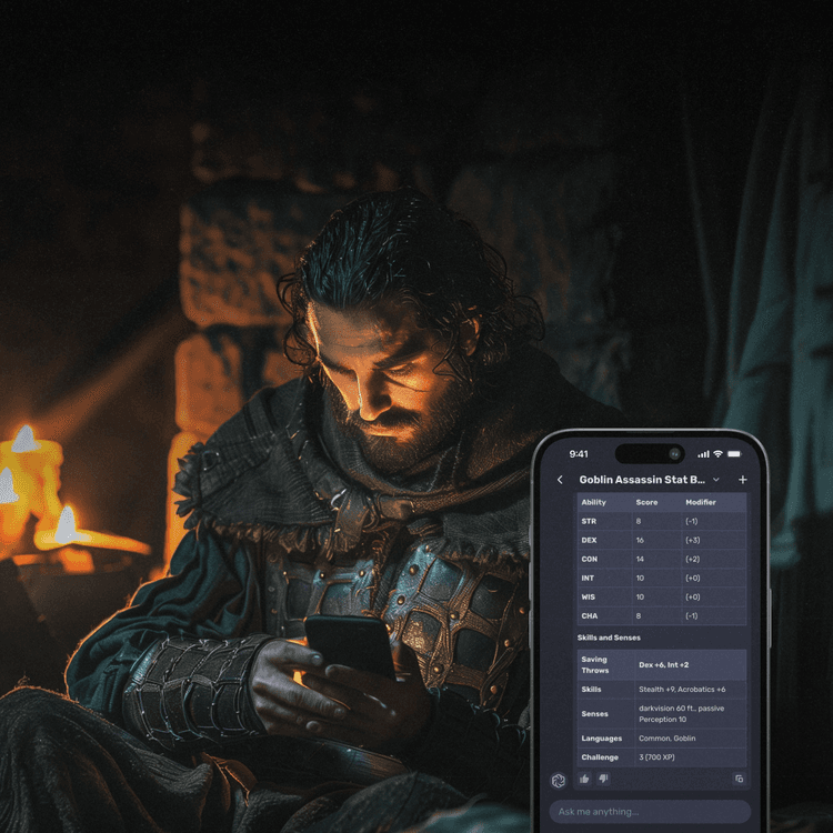 A fantasy character checking the Quest Portal app on his phone.